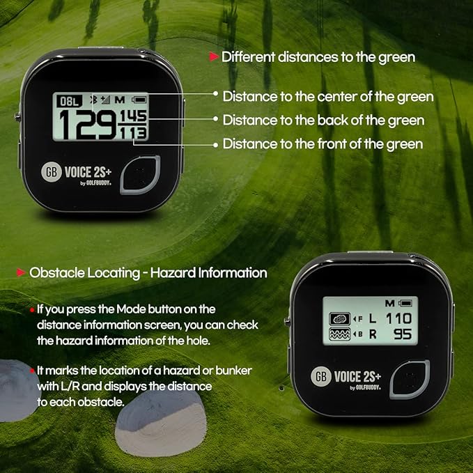 GOLFBUDDY Voice 2S+ Talking GPS Rangefinder, Clip on Hat Golf Navigation, Slope Mode on/Off, 18 Hours Battery Life, Shot Distance Measurement, Preloaded with 40,000 Courses Worldwide (Black)