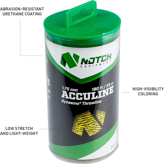 Notch Acculine 1.75mm x 1000 ft. Dyneema Throwline, Wear Resistant, Knot Friendly, Tensile Strength: 560 lbs. - Yellow (NTL175-1000)