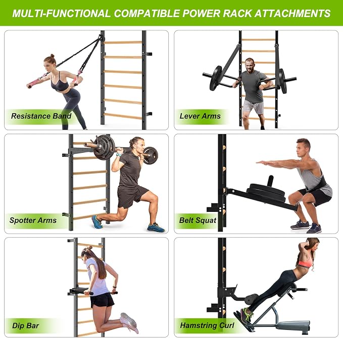 Swedish Stall Bars 2"x2" with 1" Holes, Wall Mounted Wood Gym Ladder for Suspension Training, Home Gym, Calisthenics, Physical Therapy, School & Clinic