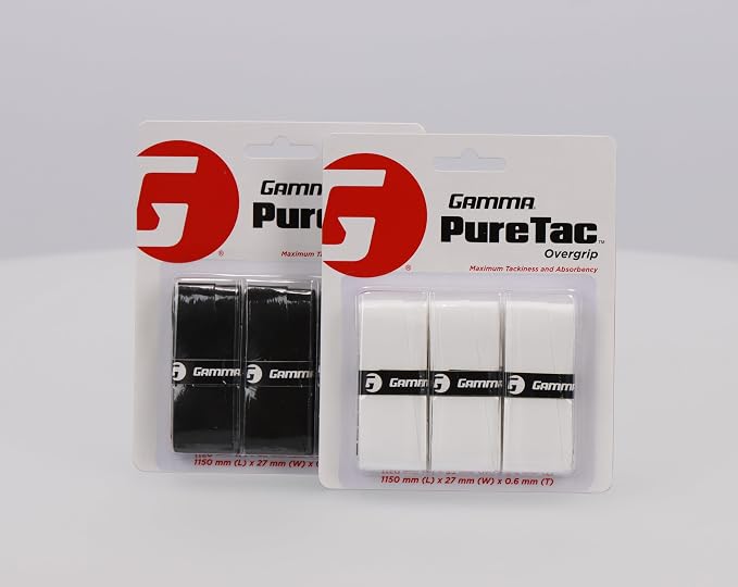 Gamma Sports PureTac Tennis Overgrip, Extra Tacky Racquet OG, Moisture Absorbent, Packs Available, Superior Playability, Racket, Pickleball, Platform, Badminton, Paddle