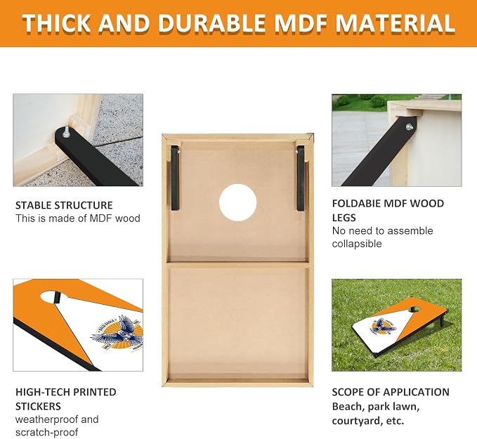 Cornhole Board Set, 3'x2' Cornhole Set, Corn Hole Boards Set, Lightweight Corn Hole Set Includes 2 Cornhole Boards, 8 Cornhole Bean Bags & Carry Case for Outdoor Games