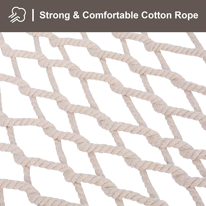 SUNCREAT Double Rope Hammock with Spreader Bar, Carrying Bag, 450 lbs Capacity, Two Person Hammock with Tree Hooks, Beige