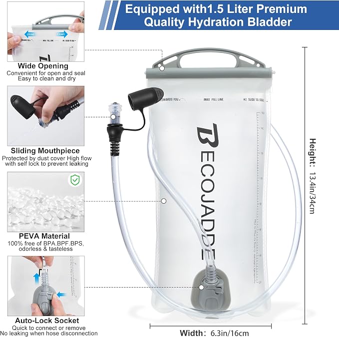 BECOJADDE Running Vest Hydration Backpack for Men Women, 5L Lightweight Running Backpack Hydration Pack for Marathon, Trail, Cycling, Hiking, Jogging