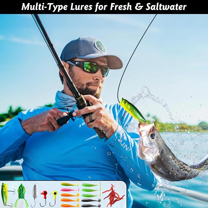 Fishing Gifts for Men Unique, Fishing Gear Accessories Gift for Men, Fisherman Gifts for Grandpa Dad, Fish Tool Kit Gift Set for Fisherman, Gear Kit with Lip Gripper, Pliers, Lures
