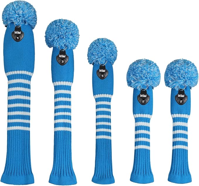 Scott Edward Golf Headcover Set of 5 PCS, Driver Wood Cover *1, Fairway Wood Cover *2, Hybrid Cover * 2, with Rotating Number Tags