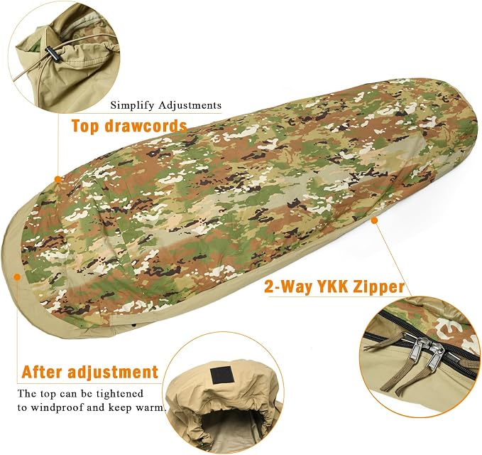 Akmax.cn Bivy Cover Sack for Military Army Modular Sleeping System, Waterproof Outer Shell for Sleeping Bag, Minimalist Stealth Shelter