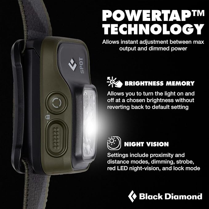 BLACK DIAMOND Spot 400 Headlamp | 400 Lumens Brightness, Dimmable | Waterproof & Durable | 3X AAA Battery Operated (Included) | BD Dark Olive