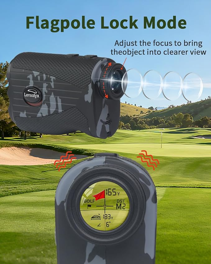 Lensaylx Golf rangefinder,1200 Yards Laser Golf Rangefinder with Slope,7X Magnification,Pin Flag Pole Lock,IPX4 Waterproof,Rechargeable Battery Magnetic Strip Laser Rangefinders for Golf and Hunting
