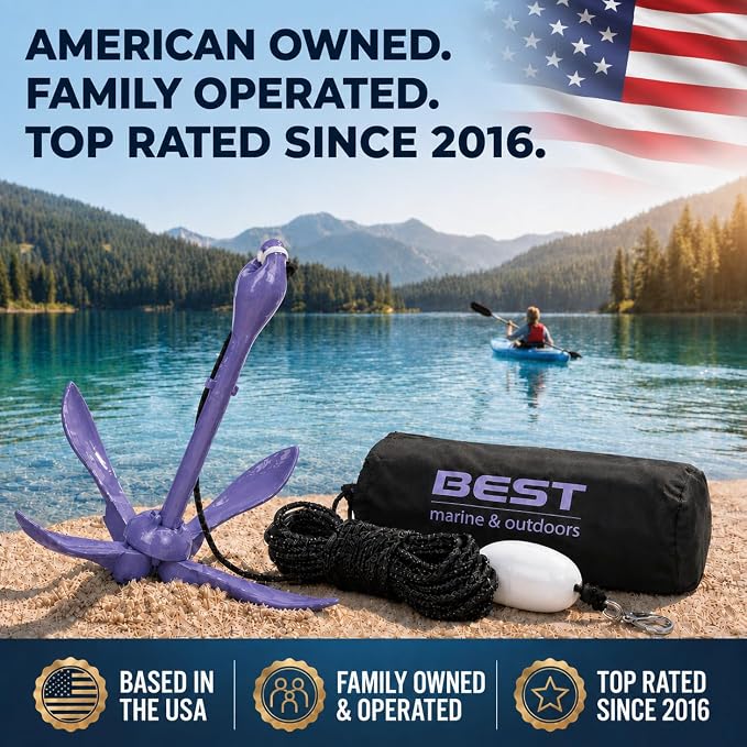 Best Marine and Outdoors Kayak Anchor, 3.5 Pound Anchor System Kit for Kayaks, Canoes, SUP Paddle Boards & Jet Skis, Fishing, Boating & Kayaking Accessories