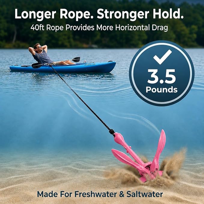 Best Marine and Outdoors Kayak Anchor, 3.5 Pound Anchor System Kit for Kayaks, Canoes, SUP Paddle Boards & Jet Skis, Fishing, Boating & Kayaking Accessories