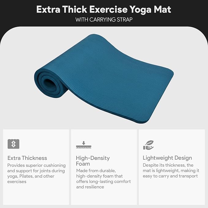 BalanceFrom Yoga Mat, 1-Inch Extra Thick High Density Exercise Mat, Anti-Tear Exercise Yoga Mat with Carrying Strap, Suitable for Various Yoga Exercises, Multiple Colors