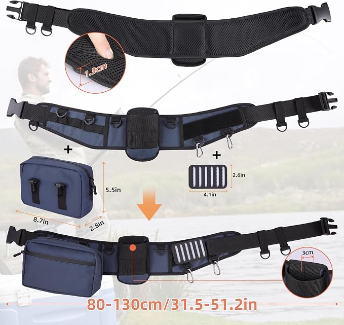 PELLOR Fishing Belt Rod Holder Adjustable Fishing Wading Belt