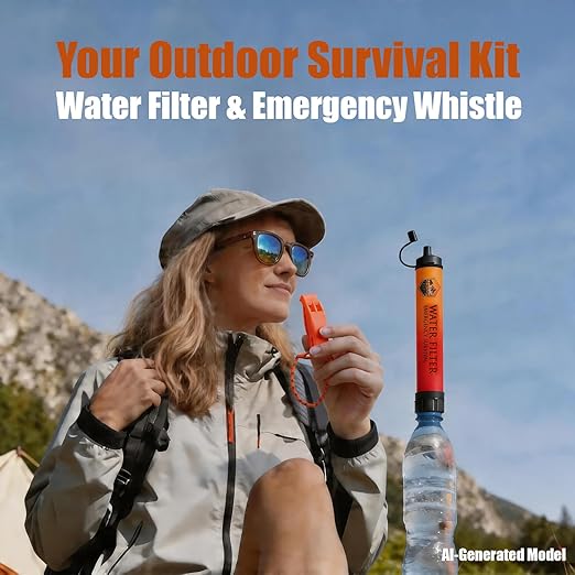 5-Pack Personal Water Filter Straw with Emergency Whistle, Portable Reusable Survival Filter for Family Camping, Hiking, Backpacking & Emergency Preparedness