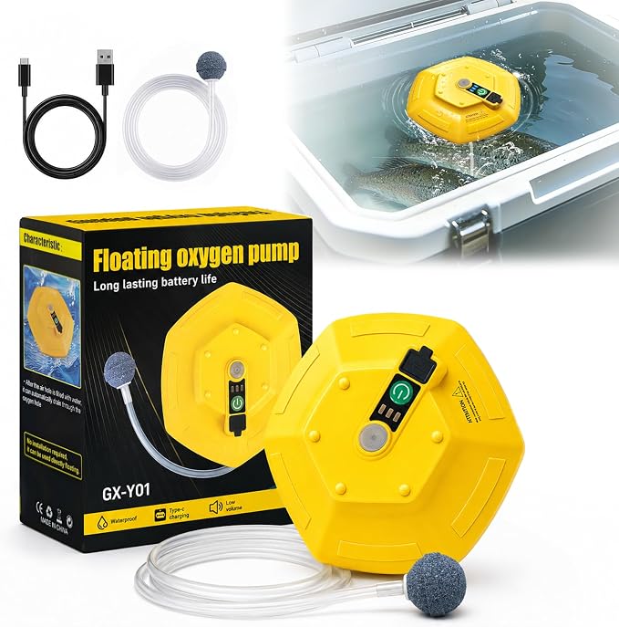 2026 New Bait Bucket Aerator for Fishing, Floating & Rechargeable IPX7 Waterproof Oxygen Pump, Ultra-Quiet Bubbler for Live Minnows, Portable Fish Tank & Aquarium Aerator