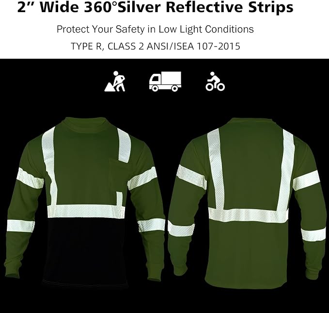 VENDACE 3 Pcs Safety T Shirts Reflective High Visibility Hi Vis Long Sleeve Construction Work Shirts for Men (Mixed,M)