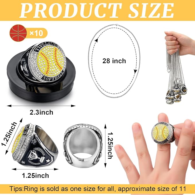 Highergo 10 Pcs Basketball Softball Baseball MVP Dancer Champion Trophy Ring with Display Stand Star Football Soccer Volleyball Golf Cheerleading Bowling Track Field