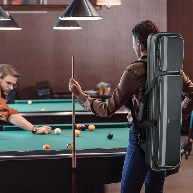 Pool Cue Case 4x5, Pool Cue Carrying Case Soft Padded Billiard Stick Bag with Multi-pocket for 4 Butts and 5 Shafts (1PCS Grey + 1PCS Purple)