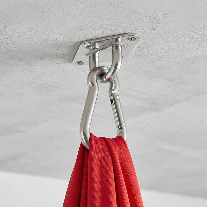 SEUNMUK Heavy Duty Hammock Hooks Hanging Kit, 4 PCS M10 Stainless Steel Pad Eye Hooks and 4 PCS M10 Snap Hooks with Screws for Swing Chairs Hanger, Wall or Ceiling Mount