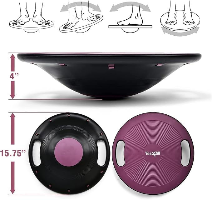 Yes4All Wobble Balance Board, Plastic Stability Trainer with Handles for Standing Desk, Core Training & Home Gym Workout