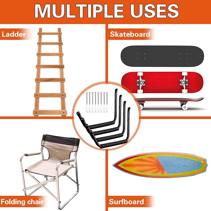 JaGely Wall Mount Kayak Storage Rack 15Inch Garage Storage Heavy Duty Hooks Canoe Hanger Hooks Jumbo Arm Kayak Rack for Paddle Board, Ladder, Bicycle, Folding Chairs, Surfboard, Snowboard