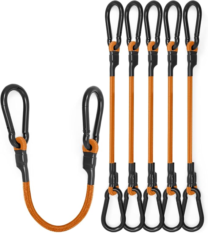 8 Pcs 12 Inch Heavy Duty Carabiner Bungee Cord Outdoor with 190 Lbs Max Break Strength, Bungee Straps with Upgraded Carabiner Hooks for Luggage Rack, Cargo, Hand Carts, Bike, Camping, etc (Orange)