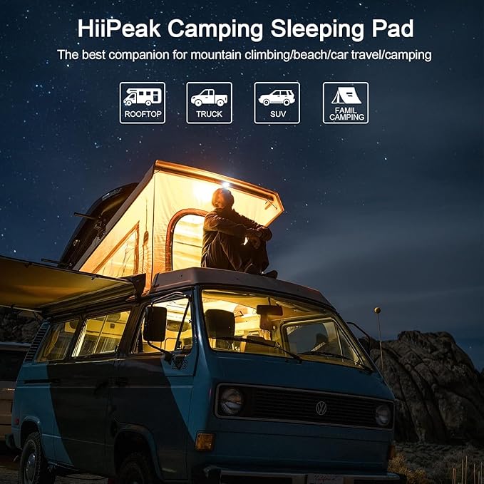 HiiPeak Double Sleeping Pad - Self Inflating 3" Extra-Thick for 2 Person with Pillow Built-in Foot Pump Inflatable Sleeping Mat for Backpacking, Hiking, Traveling, Tent, Portable Camping Mat (Green)