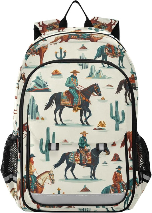 Fisyme Vintage Western Cowboy School Backpack Laptop Backpacks Bags Bookbag Travel Casual Computer Notebooks Daypacks