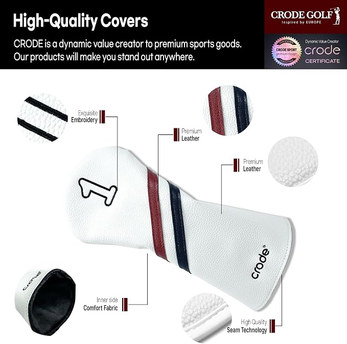 CRODE Golf Club Head Covers Premium Leather for Iron(9pcs/Set), Driver, Fairway Wood, Hybrid, Blade Putter, and Mallet Putter Cover Fit Most Brands