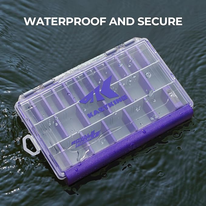 KastKing HyperSeal Waterproof Tackle Box, 3600 1 Pack，Purple | 3600 Tackle Trays;Tackle Box Organizer;Removable Dividers; One-Hand Open and Close；Fishing Gear Storage
