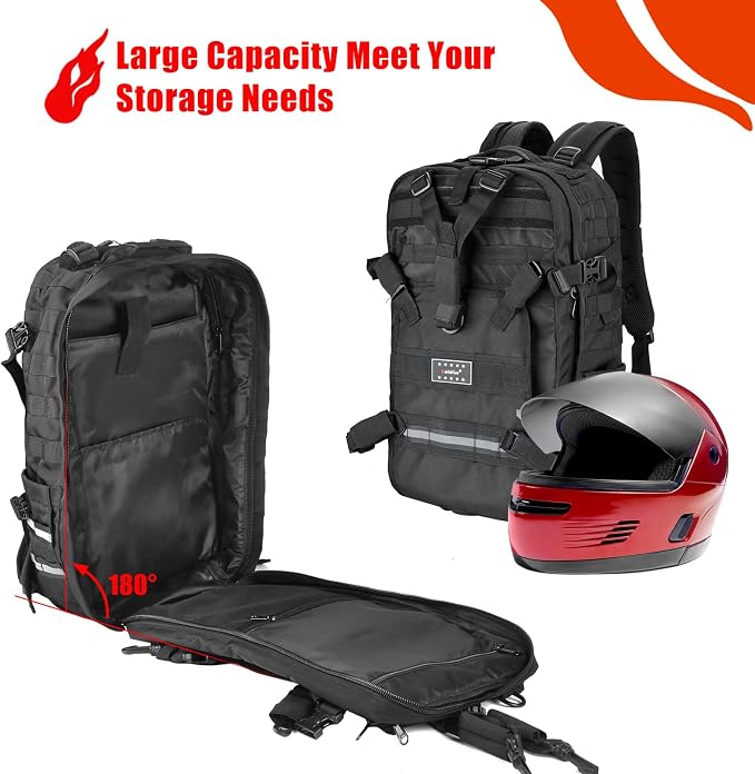 Goldfire Helmet Backpack for Motorcycle Riding Cycling Waterproof Large Capacity Daily Backpack with Helmet Holder Weather-Resistant Hiking Daypack Durable (V1)