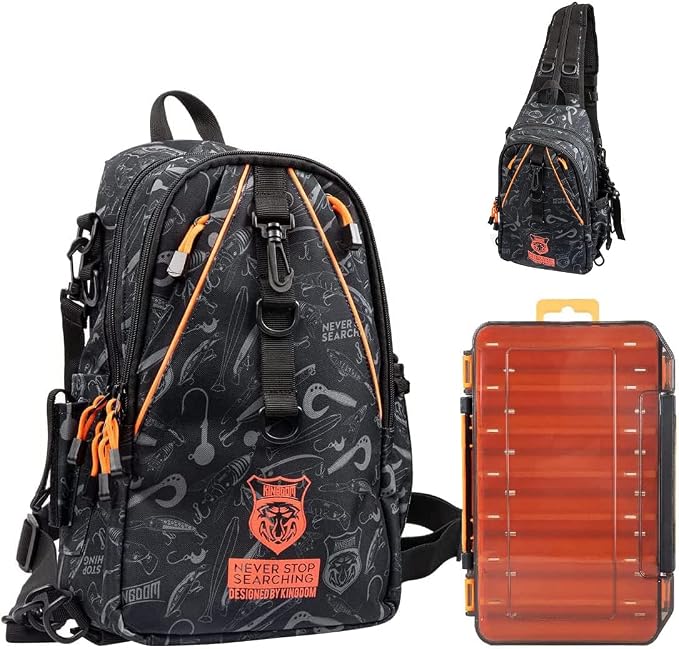 KINGDOM Fishing Tackle Storage Bag With Fishing lure Box, Water-Resistant Fishing Backpack with Rod Holder, Fishing Gear Bag