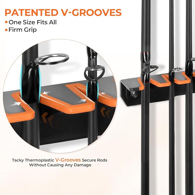 KastKing V15 Vertical Fishing Rod Holder – Wall Mounted Fishing Rod Rack, Store 15 Rods or Fishing Rod Combos in 17.25 Inches, Great Fishing Pole Holder and Rack