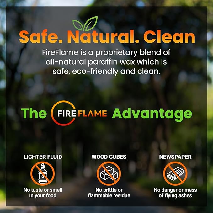 Fireflame Quick Instant Fire Starter - 100% Waterproof All-Purpose Indoor & Outdoor Firestarter, for Charcoal Starter, Campfire, Fireplace, BBQ - Odorless and Non-Toxic - 100 Pouches in Canister
