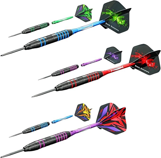 WINSDART Darts Metal Tip Set Professional Metal Darts for Dartboard Steel Tip Darts with Nonslip Iron Barrel Aluminum Dart Shafts,Extra Flights,Dart Sharpener,Gift Box