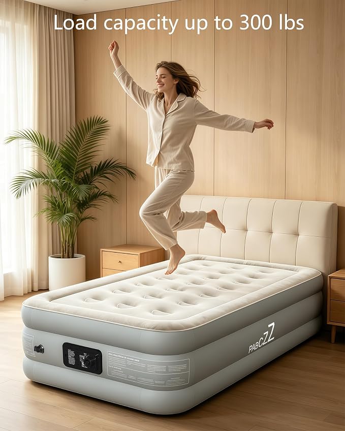 air Mattress, 18-inch Thickened Twin air Mattress, Suitable for Home use, Camping and Travel, Features Quick Inflation and deflation to Save You time (Light Gray, Twin)