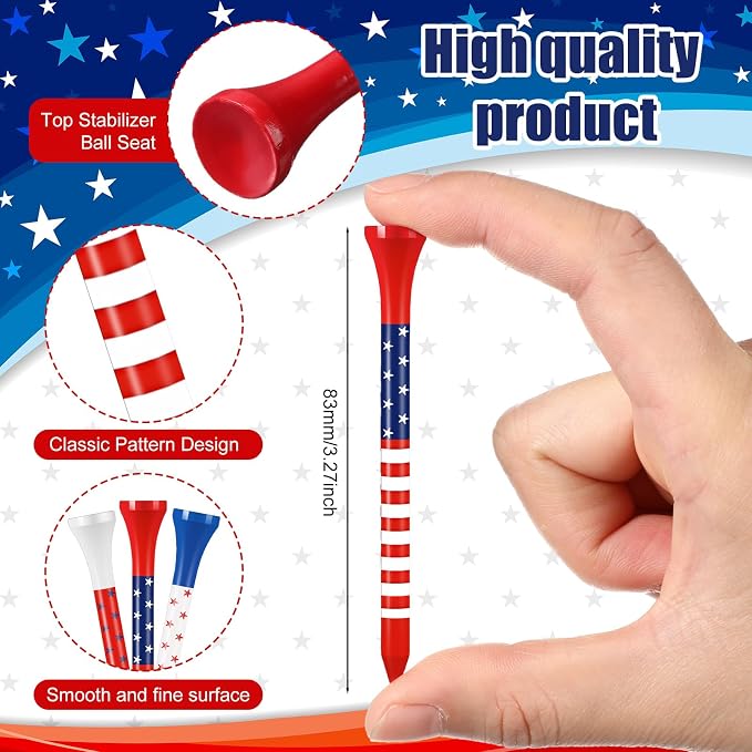 Lunmon 150 Pcs Patriotic Golf Tees Stars USA Flag and Stripes Golf Tees for Sport American Flag Red White and Blue Golfing Accessories for Men Women