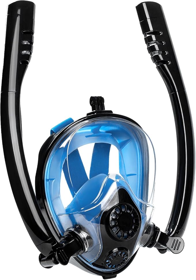 Adult Full Face Snorkel Mask, Waterproof Dual Breathing Tubes, Patented Design, Breathing Through The Nose, Professional Snorkeling Gear for Vacation, Mountable Action Camera