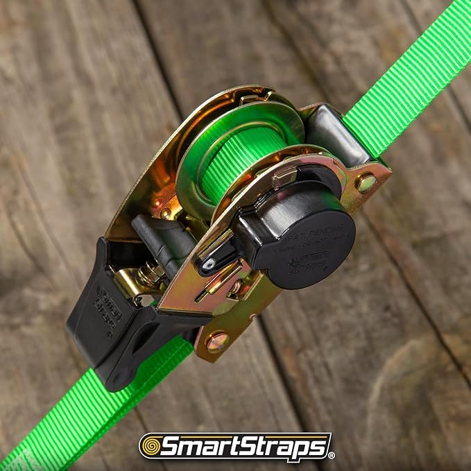 SMARTSTRAPS Retractable Ratchet Tie Down Straps (4 PK) 1,500lb Break Strength, 500lb Safe Work Load, Standard Duty, Secure and Haul ATVs, Lawn Tractors, Cargo, Boxes and Other Small Equipment