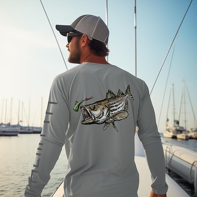 Palmyth Fishing Shirts for Men Long Sleeve UPF 50+ T Shirt Sun Protection | Quick Dry, Sun Protection, Myth-Cool Fabric, Fish Print, Moisture Wicking, Stretchy, Breathable, Fishing,Boating,Outdoor Wear