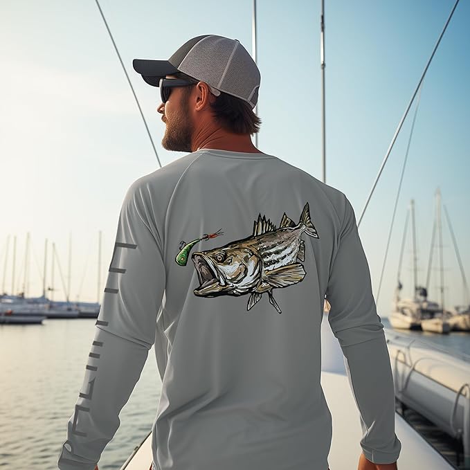 Palmyth Fishing Shirts for Men Long Sleeve UPF 50+ T Shirt Sun Protection | Quick Dry, Sun Protection, Myth-Cool Fabric, Fish Print, Moisture Wicking, Stretchy, Breathable, Fishing,Boating,Outdoor Wear
