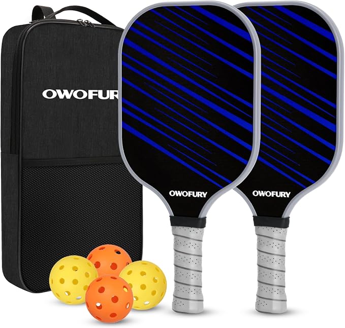 Fiberglass Pickleball Paddles Set of 2, Pickle Ball Racket Lightweight Honeycomb Core Control Paddle, with 4 Indoor Outdoor Balls and Bag for Men Women