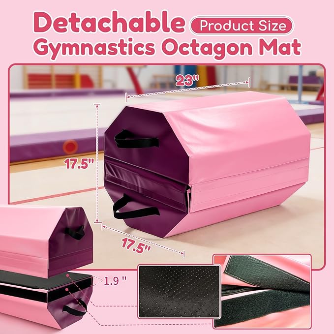 Detachable Octagon Gymnastics Mat, 17.5"x17.5"x23" Hometumbling mat, suitable for various gymnastic positions with High-Density Foam & Waterproof Cover