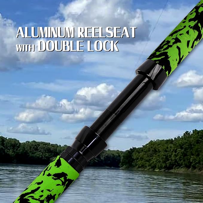 Fiblink Catfish Fishing Rods 7'6"/8'6"/10'Green Catfish Rod 1 Piece/2 Piece Portable Travel Catfishing Rod Fishing Catfish Casting/Spinning Rod with Camo Eva Handle