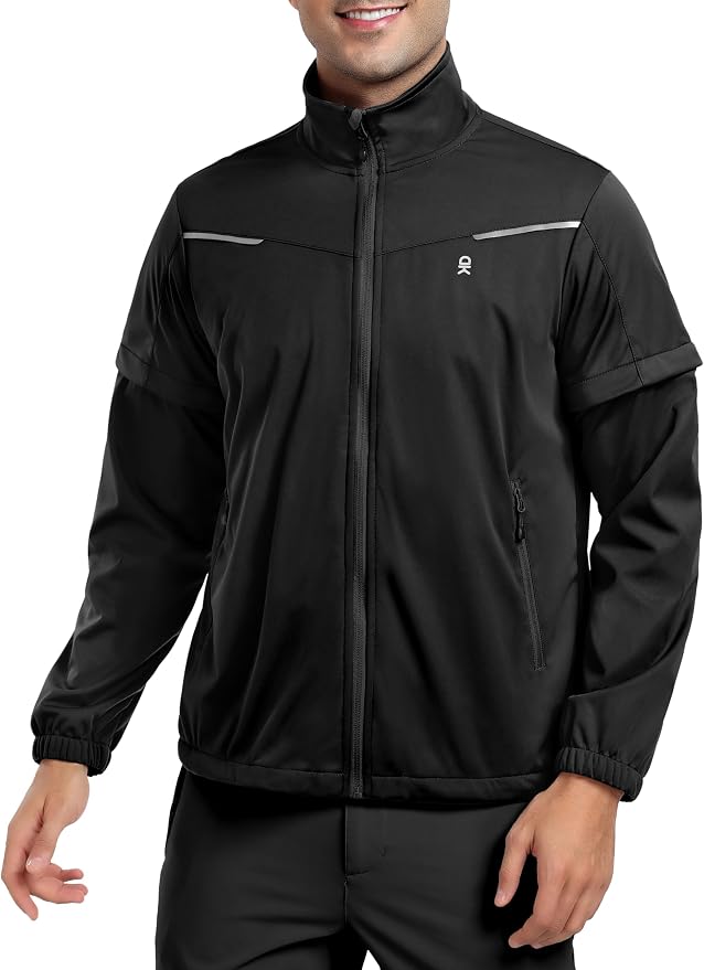 Little Donkey Andy Men's Convertible Sleeve Softshell Jacket Water Resistant Breathable Outdoor Jacket for Golf Hiking