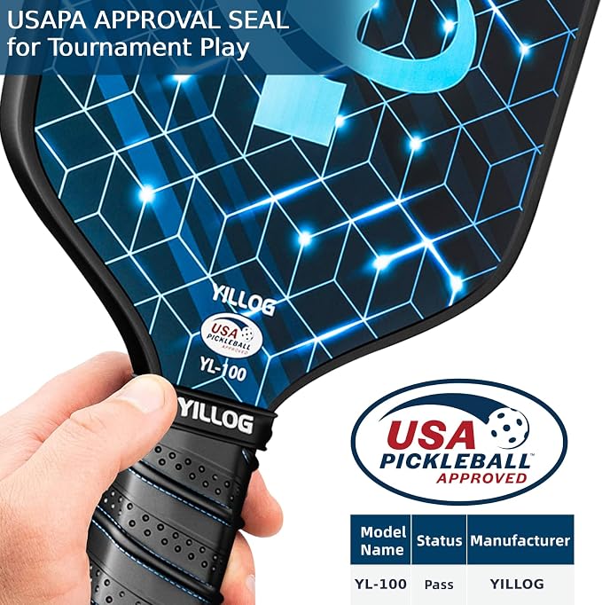 YILLOG Pickleball Paddles, USAPA Approved Pickleball Paddle Set of 4, Fiberglass Surface Pickleball Set, 4 Pickleball Balls, 4 Cooling Towels, Pickleball Bag, Pickle Ball Paddle for Men Women