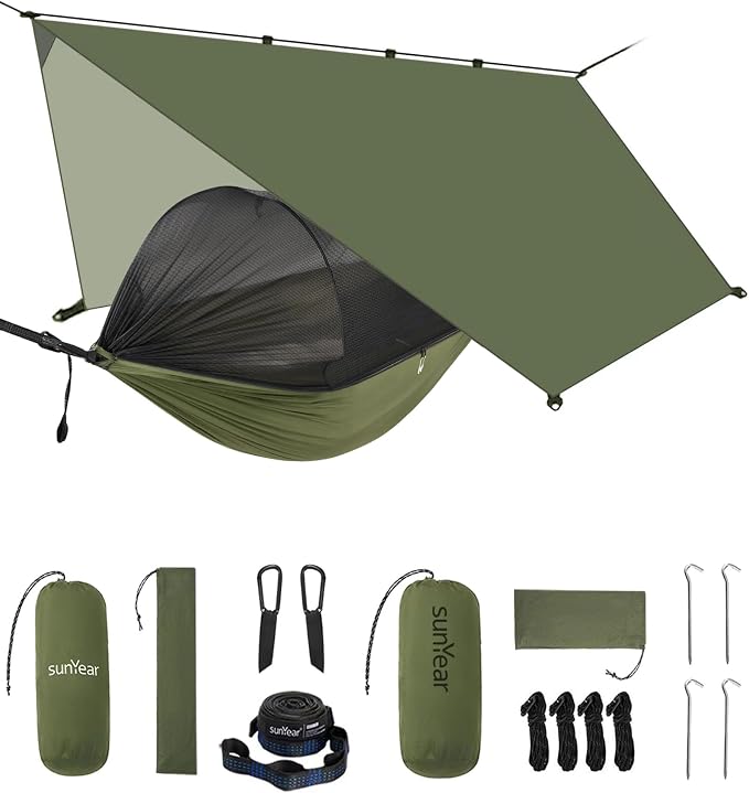 Sunyear Camping Hammock with Spacious Net, Single/Double,Outdoor&Indoor