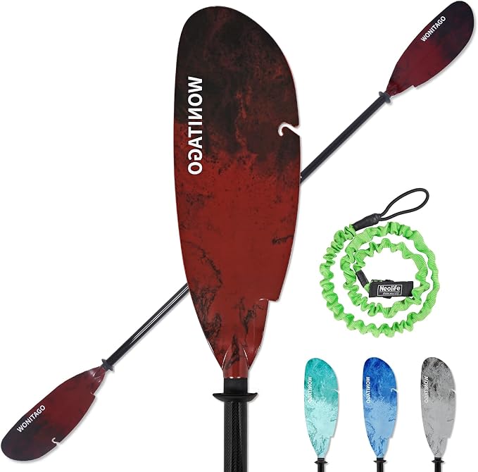Angler Kayak Paddle Carbon Fiber Shaft and Plastic Blade, Floating Adjustable Fihsing Kayak Oar with Paddle Leash, 230-250cm/90-98 inch