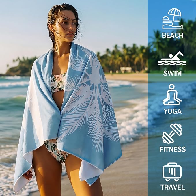 Tegeme 4 Pack Coconut Palm Tree Microfiber Thin Beach Towel Lightweight 72x36 Oversized Extra Large Sand Free Towels Quick Dry for Travel Pool Yoga Sports Beach Accessories Vacation Essential Gift