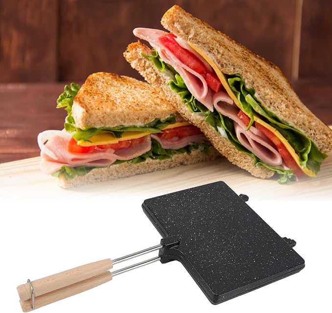 Yosoo Health Gear Sandwich Maker, Double Sided Press Stovetop Grill Pan with Handle for Breakfast Hot Dog Toaster Grilled Cheese Pancake, Flip Design