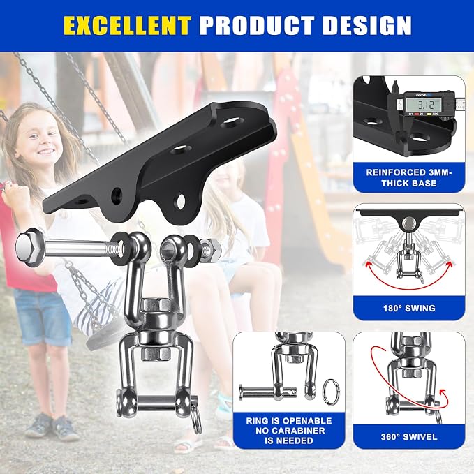 Dolibest Heavy Duty Swing Hanger,Ceiling Mount Swing Hook,One-Piece Design Base, Swing Set Hardware for Punching Bag, Boxing, Hammock Chair, Yoga Swing, Porch Swing (360° +180° Rotation)